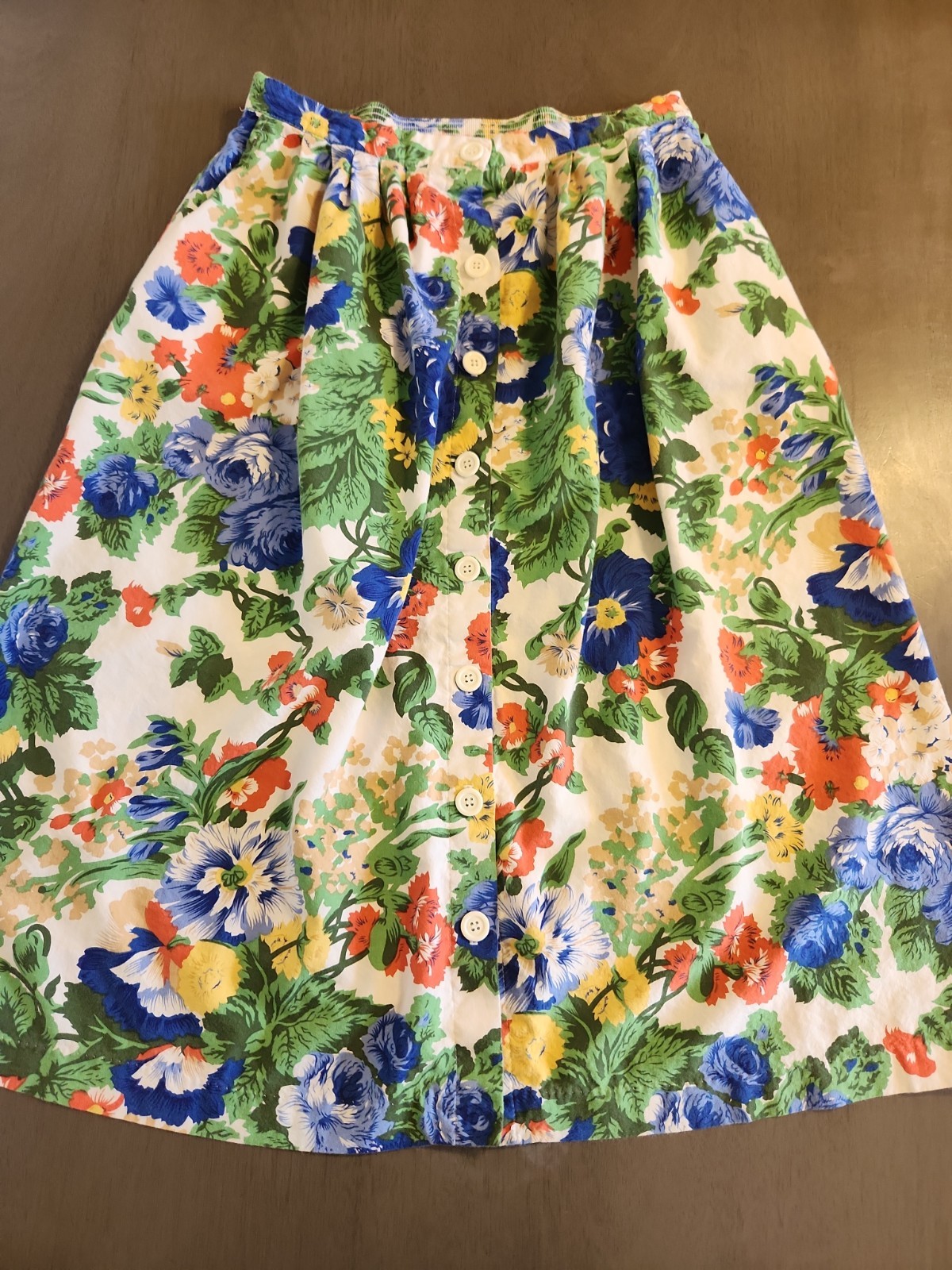 Vintage 80s Floral Skirt Jeri Marque Size 16 Cotton Blend Midi Cottagecore Boho
