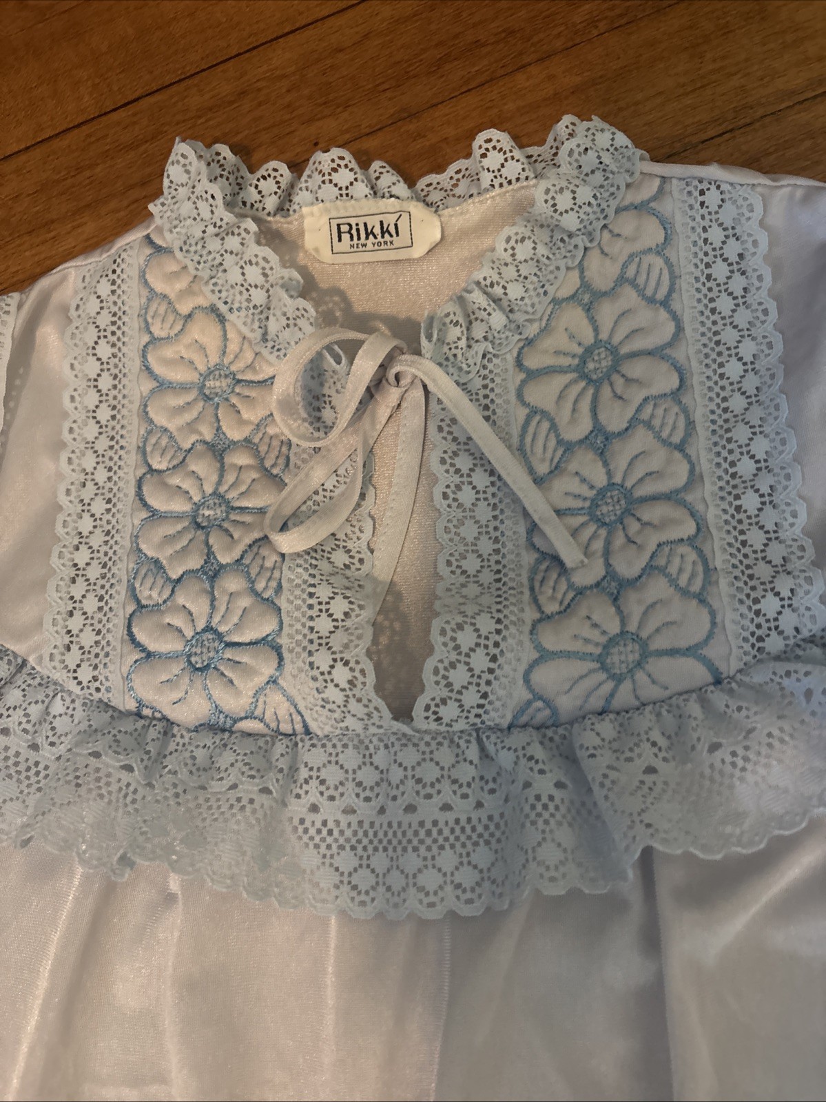 Rikki New York Vintage Lingerie Baby Blue Sheer Nightgown Floral Lace 19 Ptp