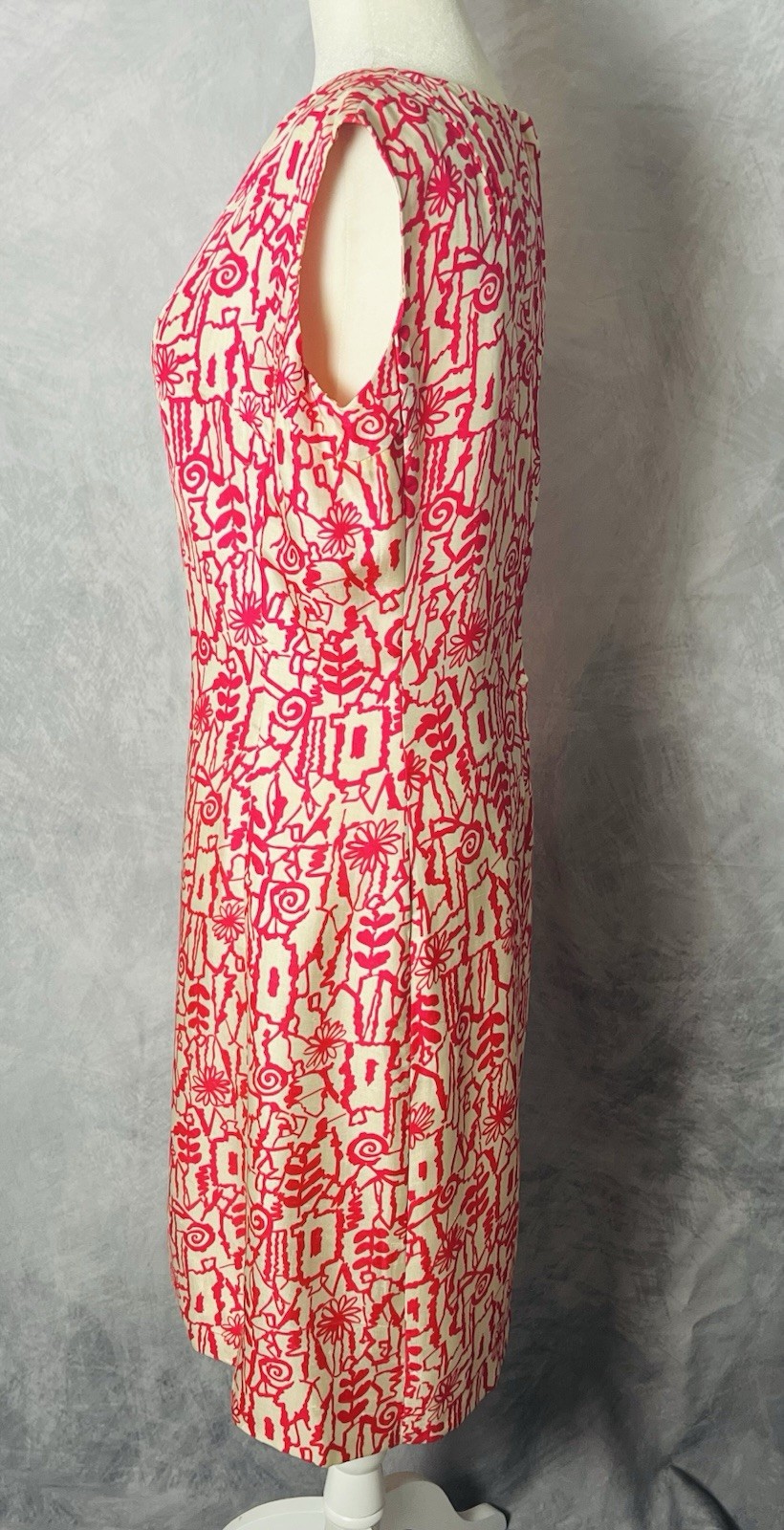 Vintage 1960’s Doncaster Pink & White Silk Shift Dress w/ Cashmere Cardigan Sz M
