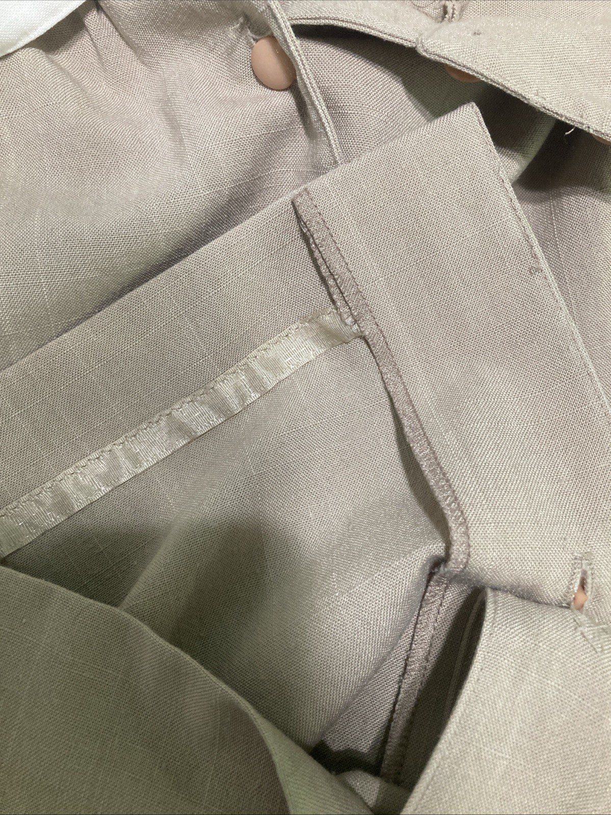 VTG 80s Does 50s Caron Petite Chicago Linen Look Dress Cream Tan Shirtdress XS