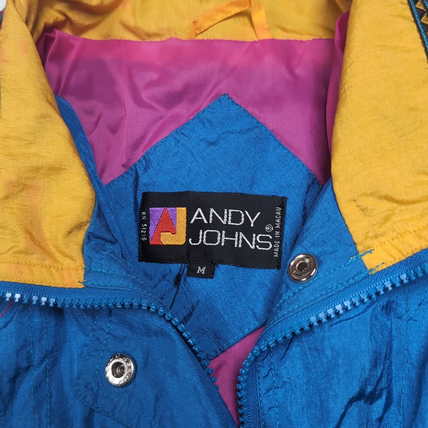 Vintage Andy Johns 90s Nylon Colorblock Jacket Anorak Sz M W/ Shoulder Pads