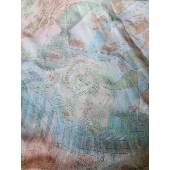 70s Green and Peach Carnival Theme Novelty Print Dagger Collar Shirt