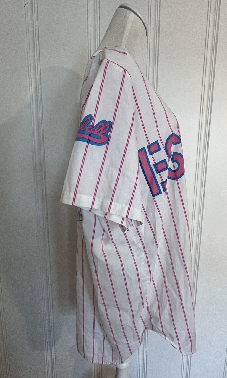 Vintage 90s Esleep Shirt One Size Fits All Baseball Pink Striped Baseball