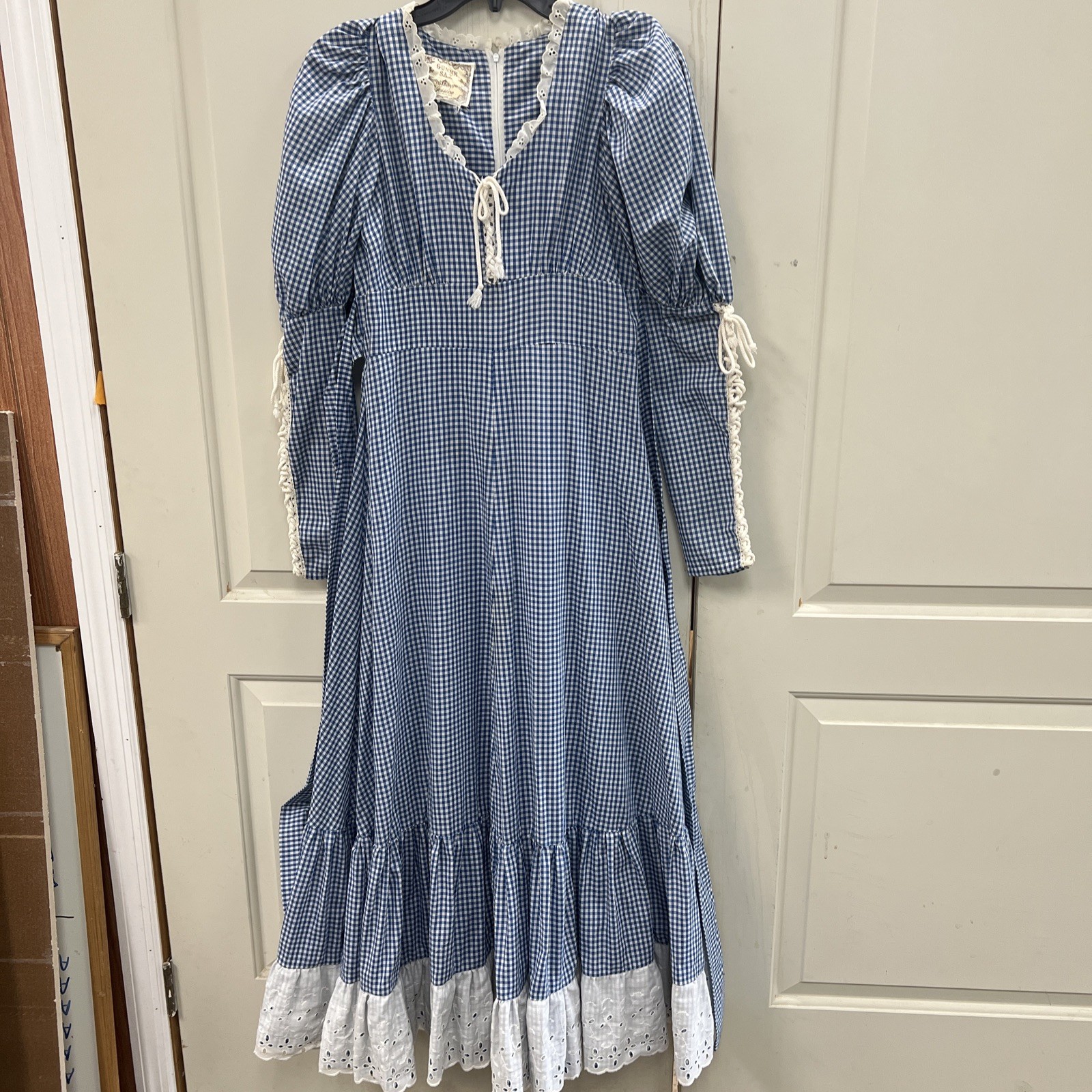 VTG 70s Gunne Sax Gingham Maxi Prairie Dress Juliet Sleeves Cottage READ DETAILS