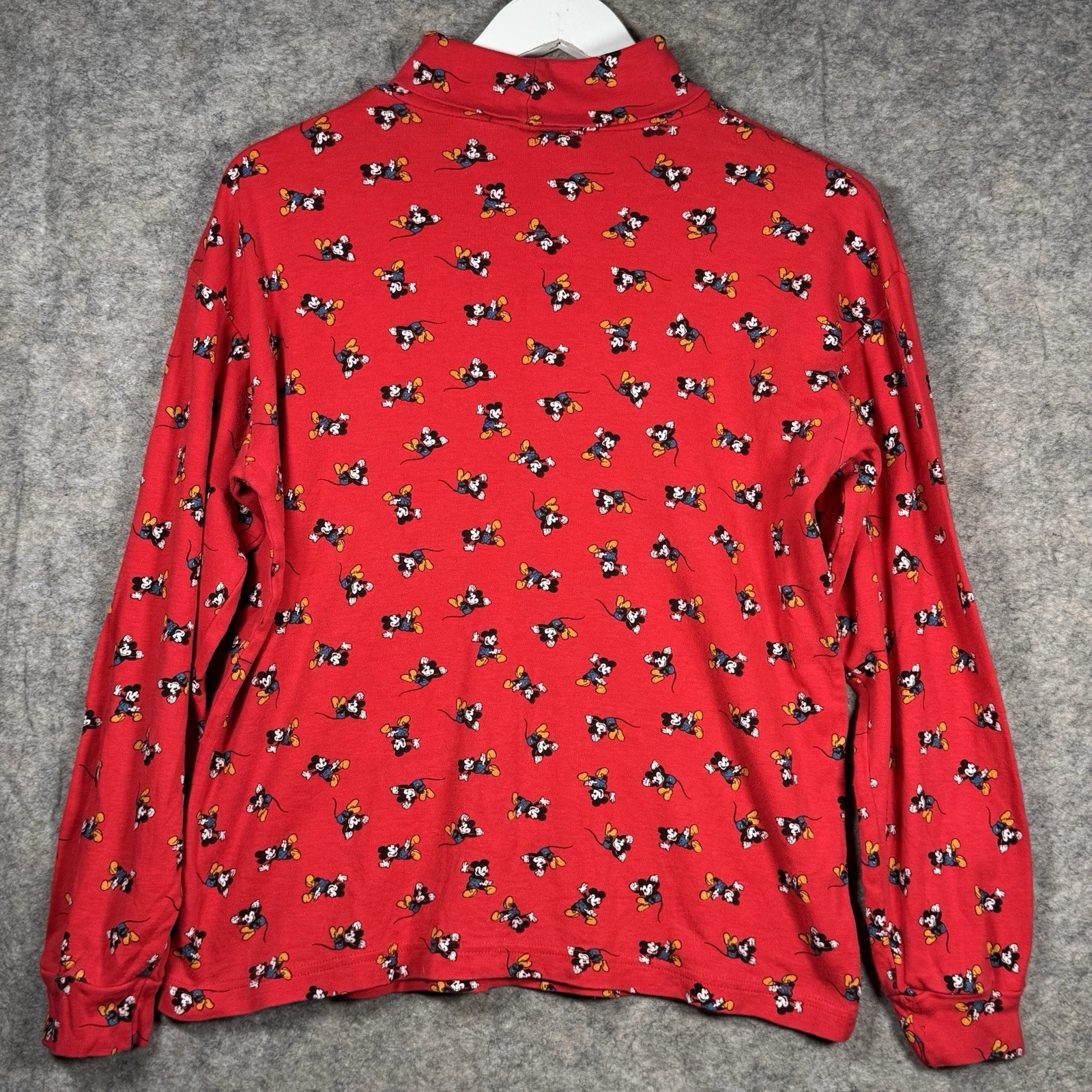 Vintage Womens 90s Mickey & Co Red AOP Mickey Mouse Turtleneck Shirt Sz M 20×24