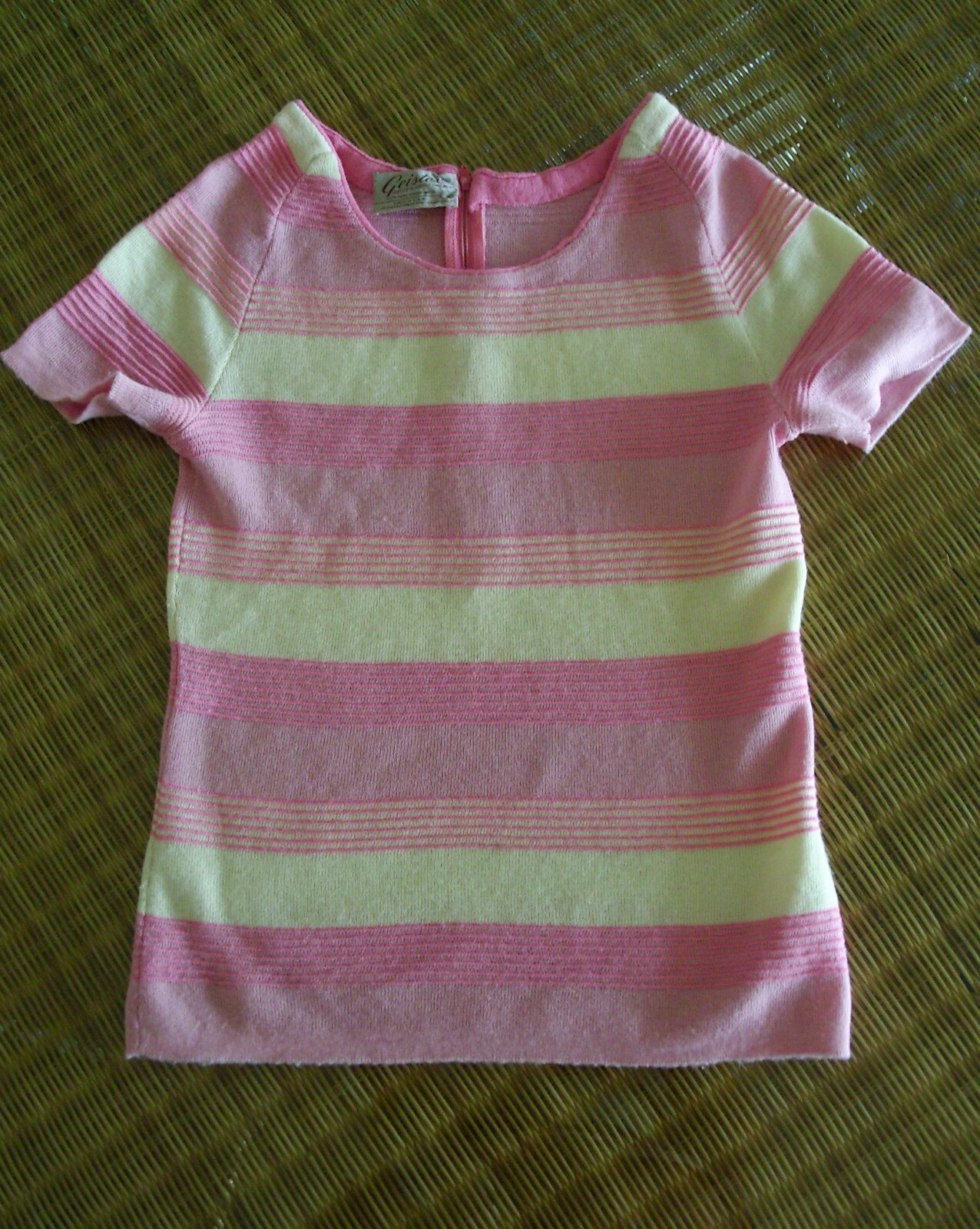 VINTAGE wool pink cream candy lolly striped jumper t-shirt 60s Mod ribbed UK10 S