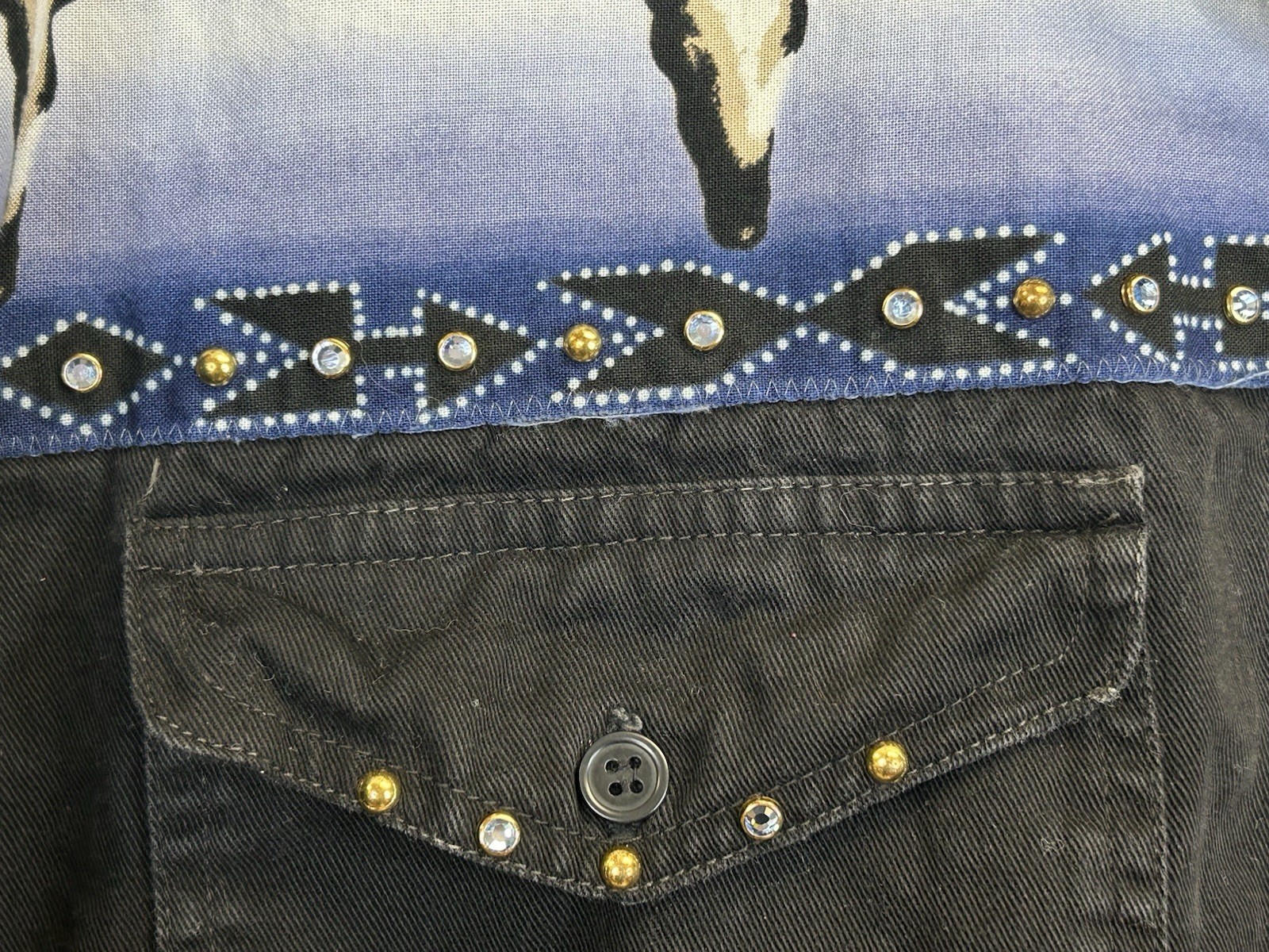 Vintage 90s Women’s L Black Blue Sue Who Western Rodeo Cowboy Cowgirl Shirt Top