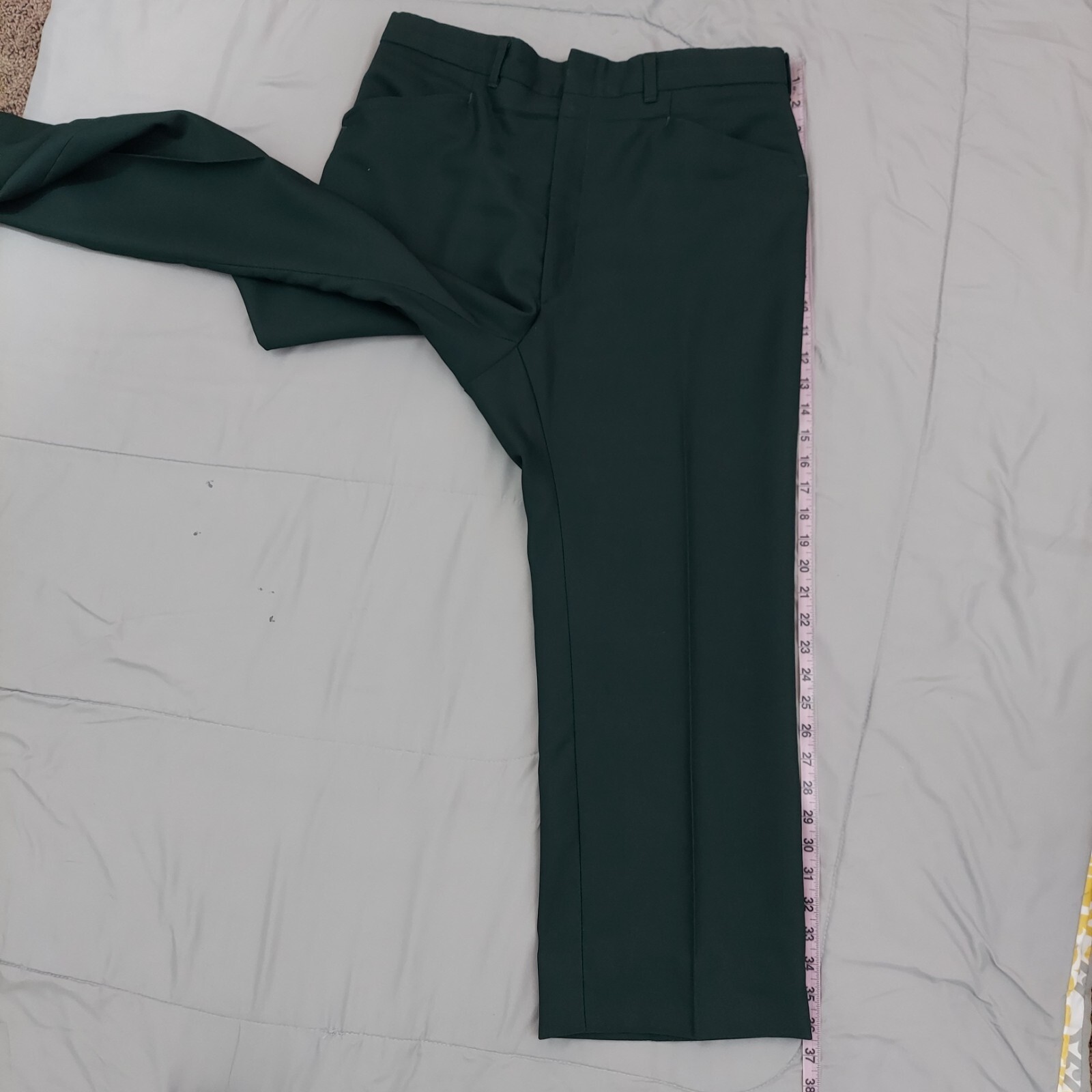 VTG 70s Haggar Green Polyester Pants USA Made Hemmed Capri 32×25 Grandpa Core