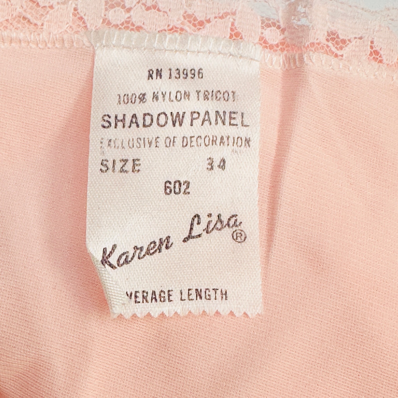Karen Lisa Pink Nylon Tricot Full Slip Shadow Panel Size 34 to 32″ Bust 1970s
