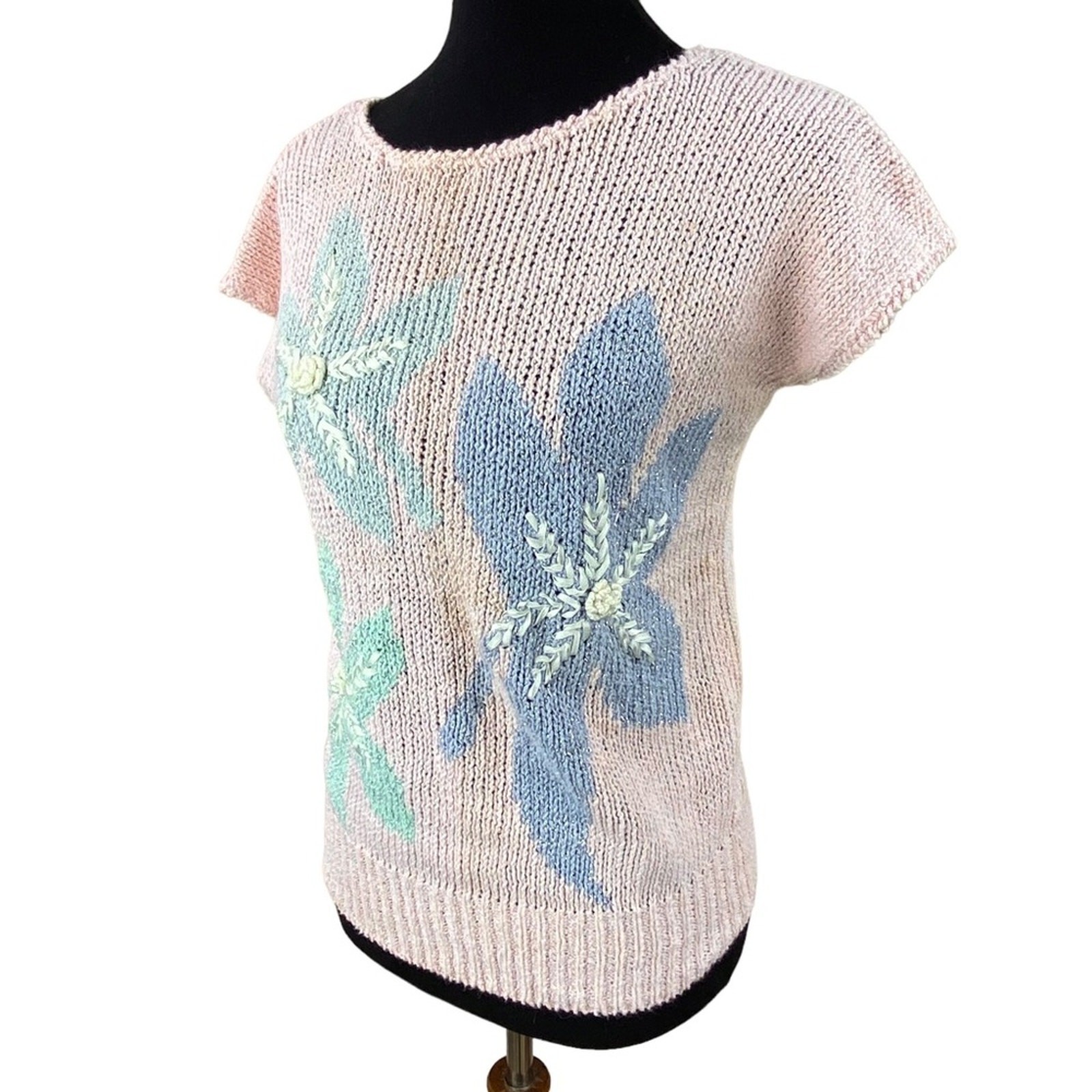 Vintage Floral Sweater Size S/M Pastel Pink New With Tags