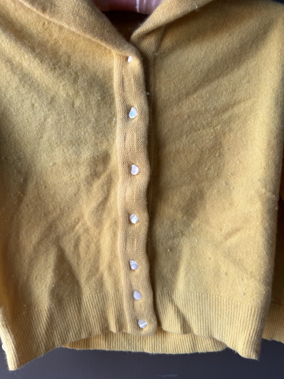 Vintage 1940s 1950s Wool Cardigan Sweater Button Up Rockabilly Womens Yellow