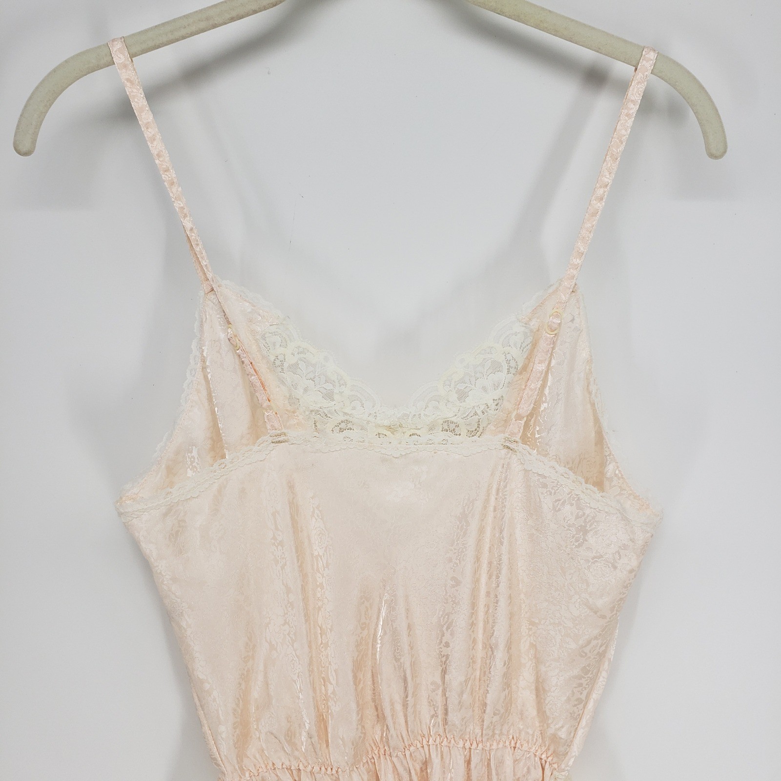 Barbizon Vintage Lace Trim Teddy Bodysuit Womens Small Peach Floral Jacquard 80s