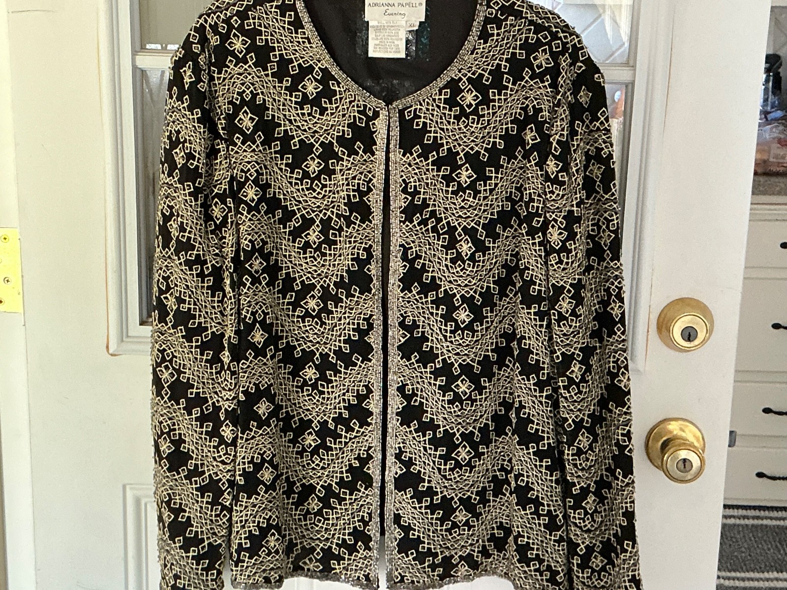VINTAGE ADRIANNA PAPELL EVENING XL GLASS beaded embroidered JACKET/overlay