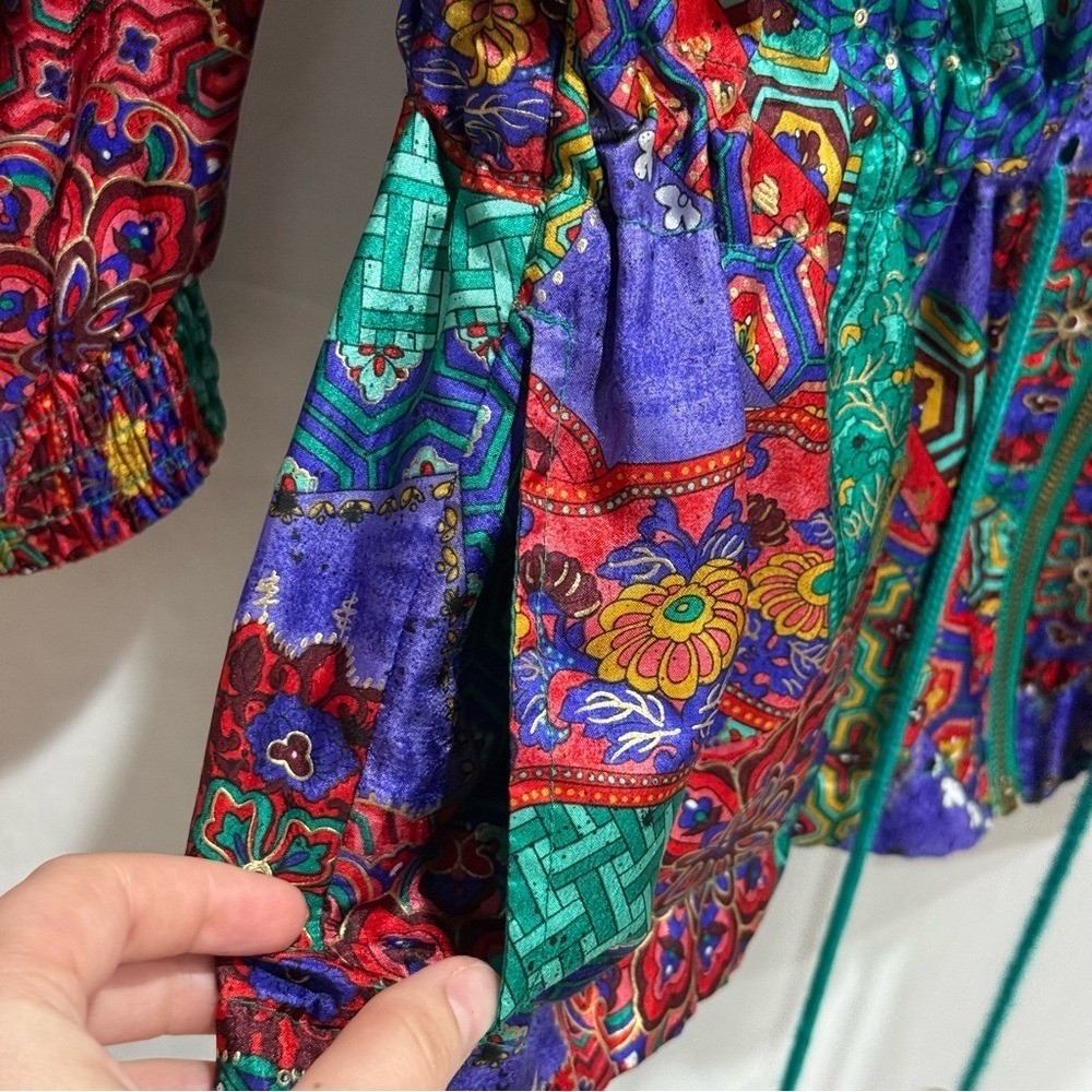 Lavon Petites PM Vintage Windbreaker Jacket Festival Retro Patchwork Print Event