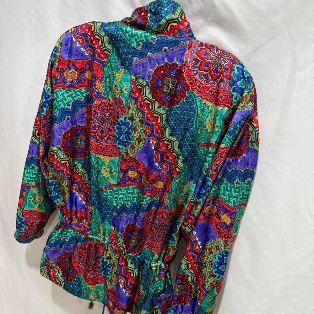 Lavon Petites PM Vintage Windbreaker Jacket Festival Retro Patchwork Print Event