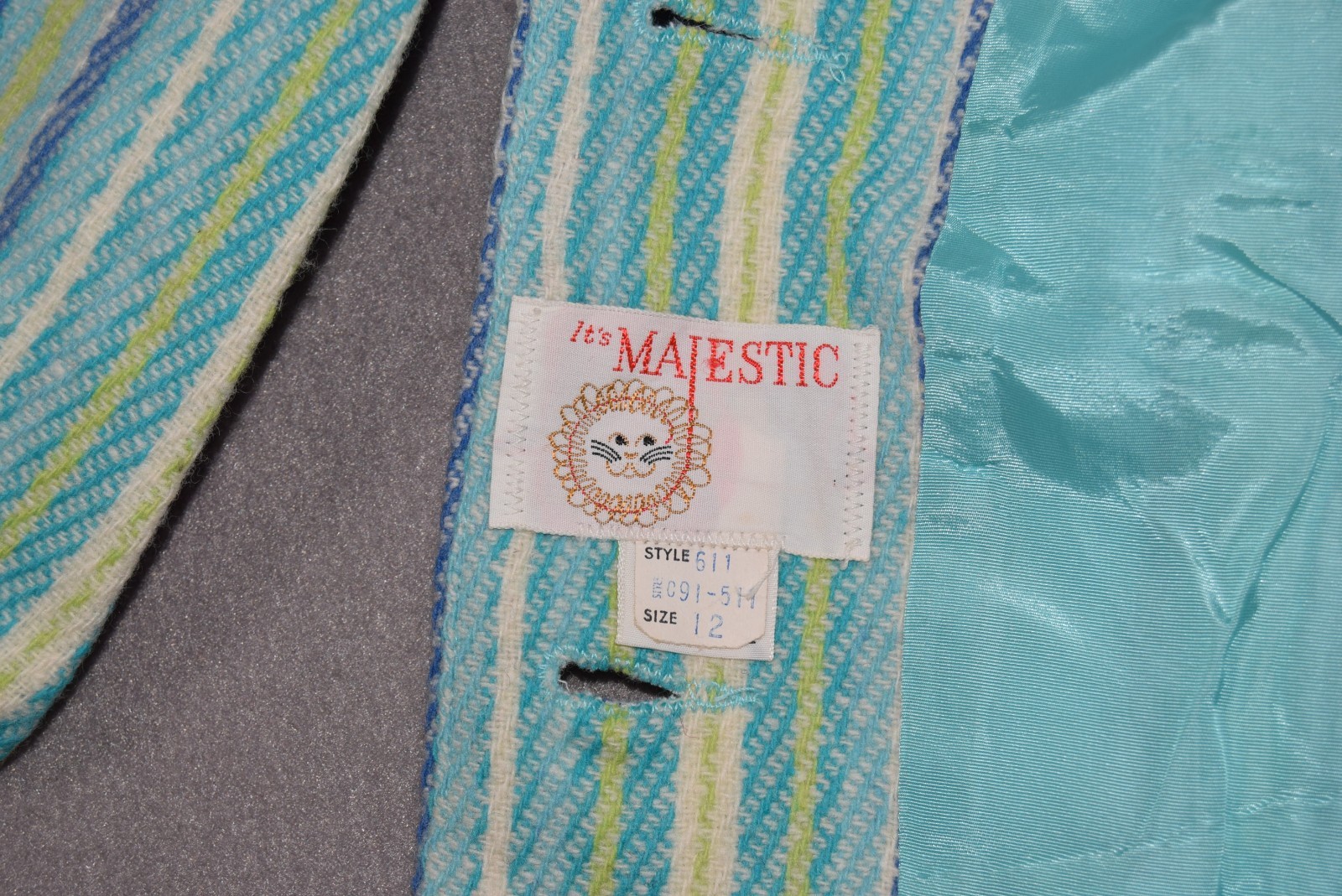Vintage 70s Jacket Womens Small Blue Striped Wool Its Majestic Lined Mod
