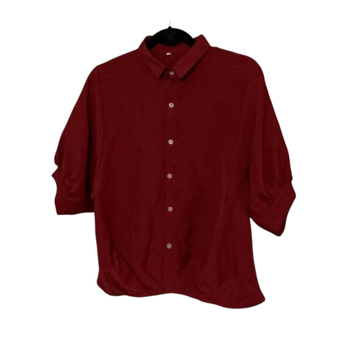 Vintage Ruby Red Button-Down Shirt Women’s Half Sleeve Structured Collar Size M