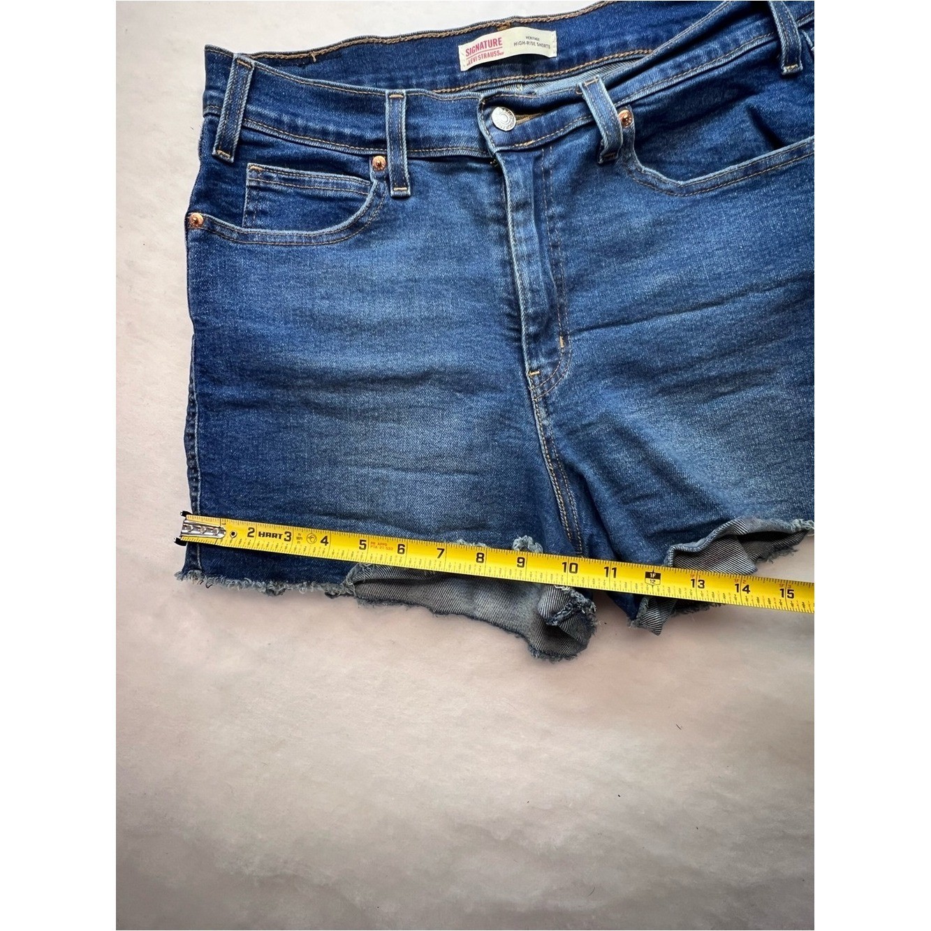 Signature by Levi Strauss Heritage High Rise Denim Shorts, Frayed Hem, 12, EUC