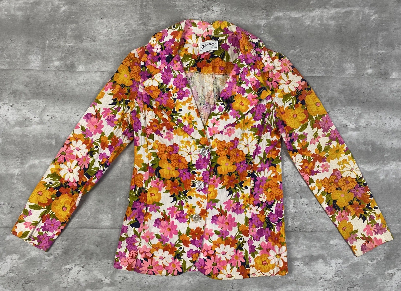 vintage 60s 70s JULIE MILLER SHIRT JACKET WOMENS FLORAL FLOWERS AOP