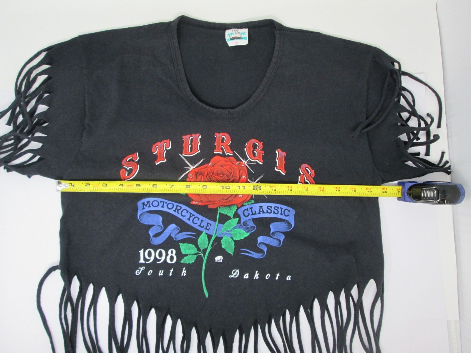 Vtg 90s STURGIS T Shirt Dated 1998 CROPPED Distressed FRINGE Womens One Size
