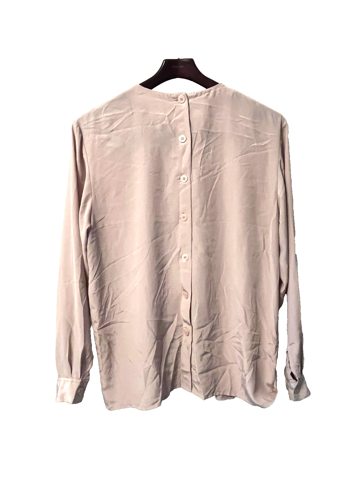 VINTAGE 70s CHRISTIAN DIOR BEIGE PLEATED BACK BUTTON BLOUSE SHIRT TOP WOMEN’S 12
