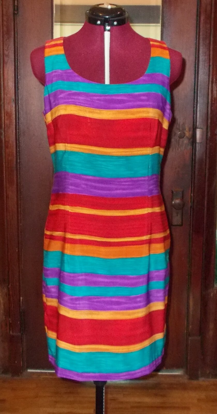 VTG 1990s Jessica Howard Multi-color Stripe Mini Dress Size Petite 10 USA ^