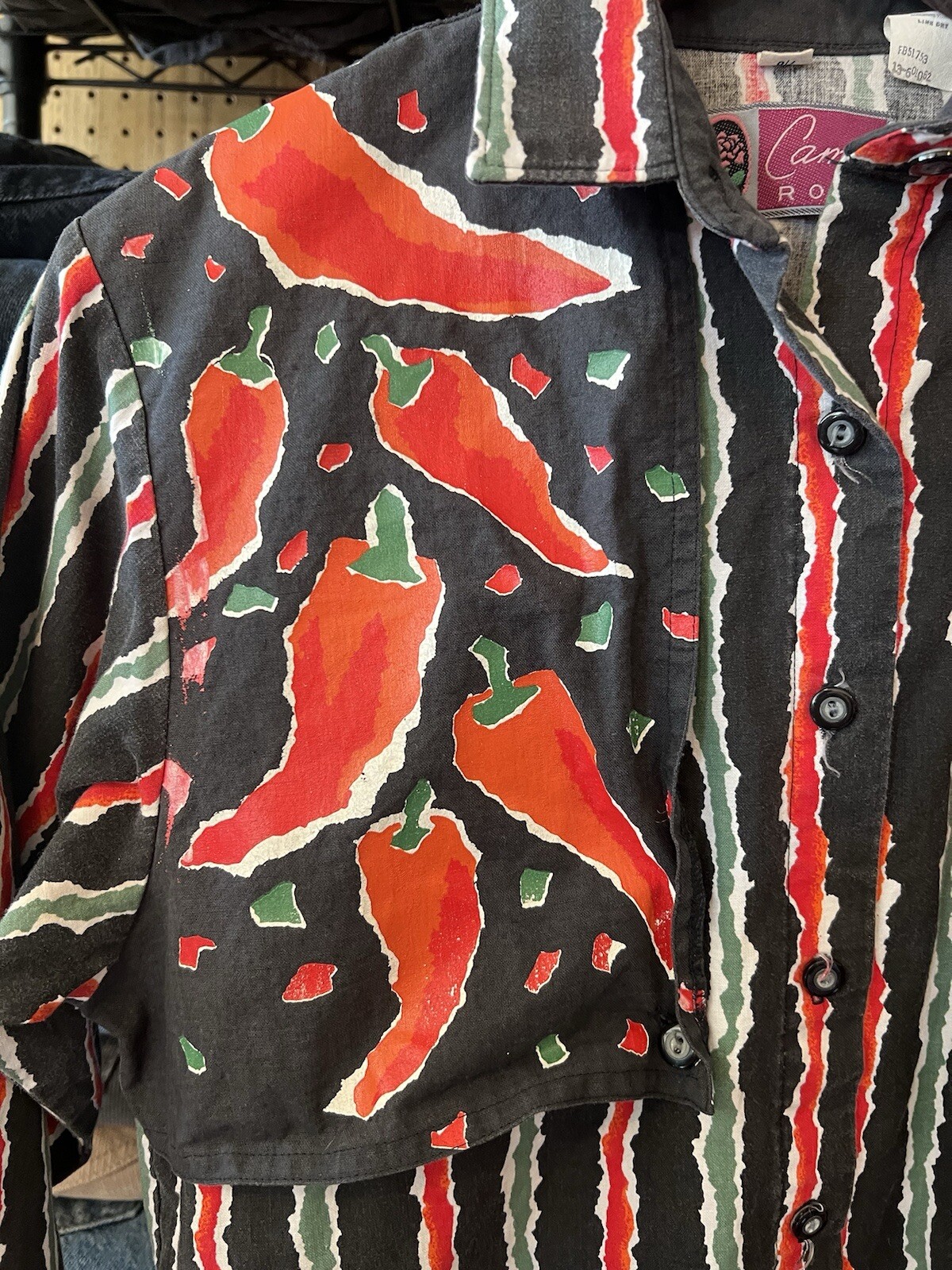 Vintage 80’s Cameo Rose Women’s Western Snap Front Shirt Jalapeños Pepper SZ 7/8