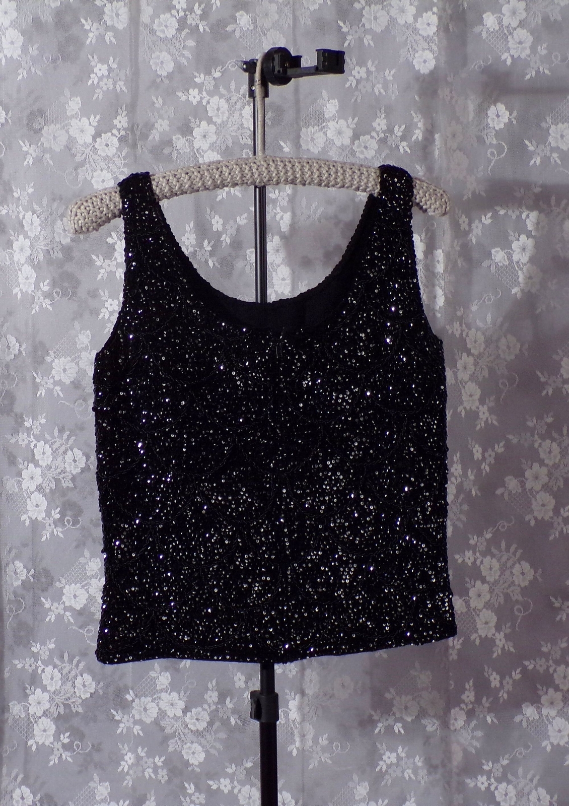 Vintage 60s Black Sequin Top Size Medium 1960s Fancy Evening Cocktail Glam Retro