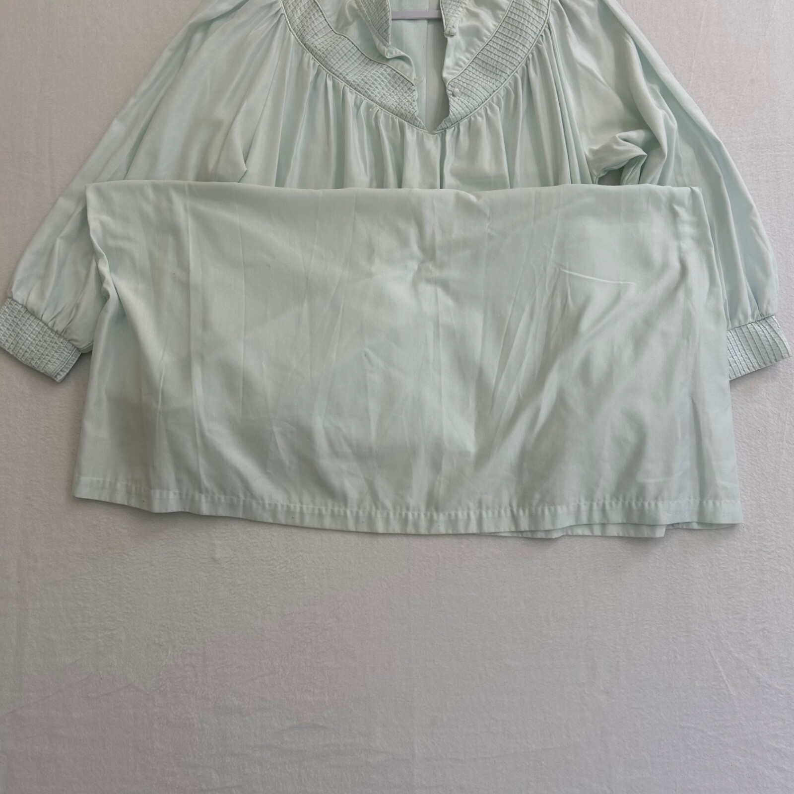 Vintage Nightgown Dress Light Blue Cotton Pintucked 53.5″ Long Cottage Granny