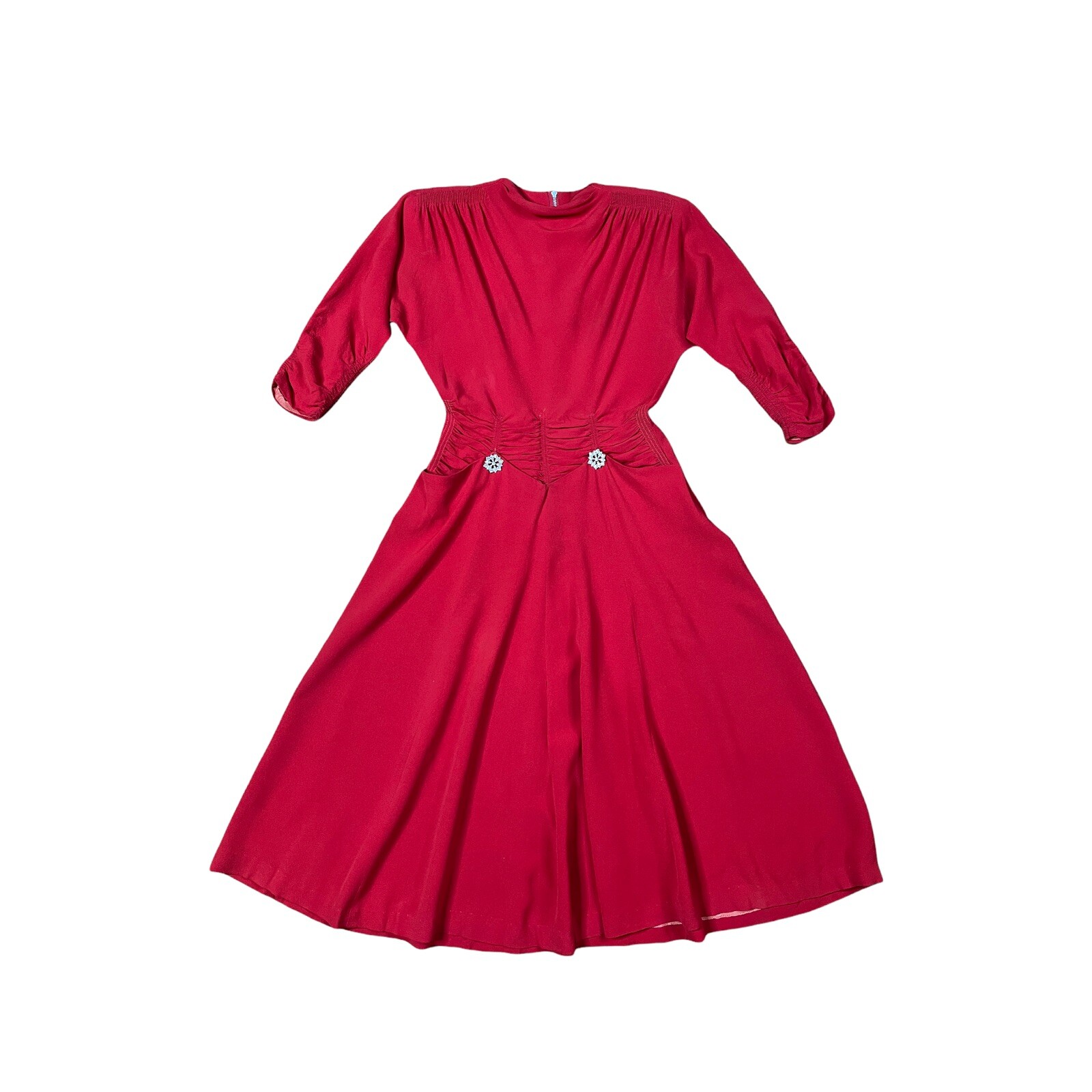 1940s Dress Lipstick Red Rayon Crepe Red