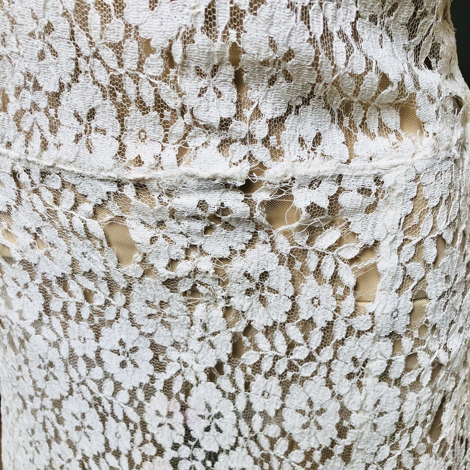 Vintage 30s White Lace Nightgown Gown Dress Sheer Sleeveless Lingerie Repair