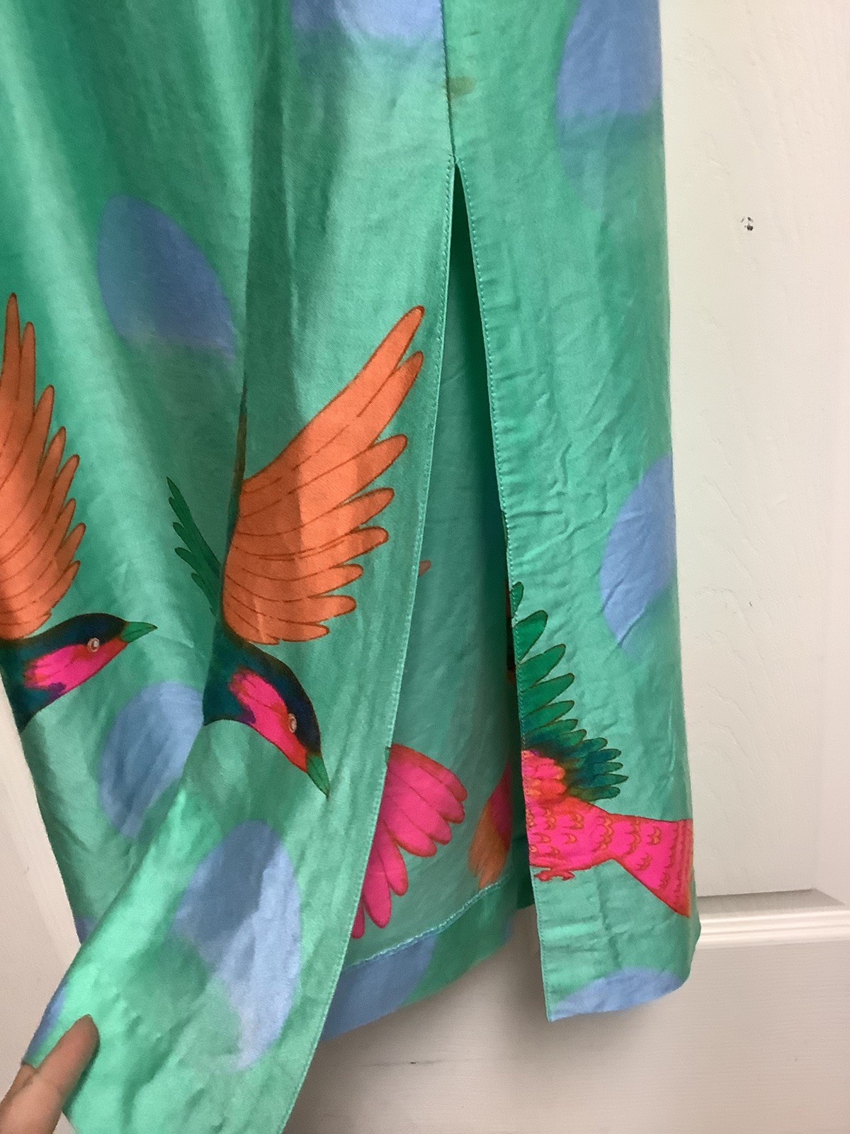 Vtg Hanae Mori Couture Japan Exotic Bird 3/4 Moon Motif Dress Wing Sleeves READ