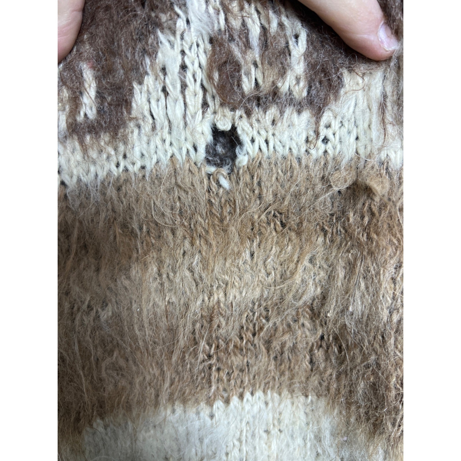 Genghis Cohen Imports Alpaca Handknit Bolivia Poncho Fringe Brown Llama Vintage