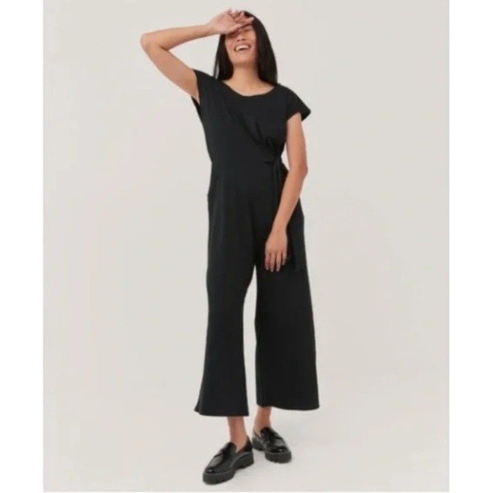 Pact Black Cap-Sleeve Wide-Leg Jumpsuit