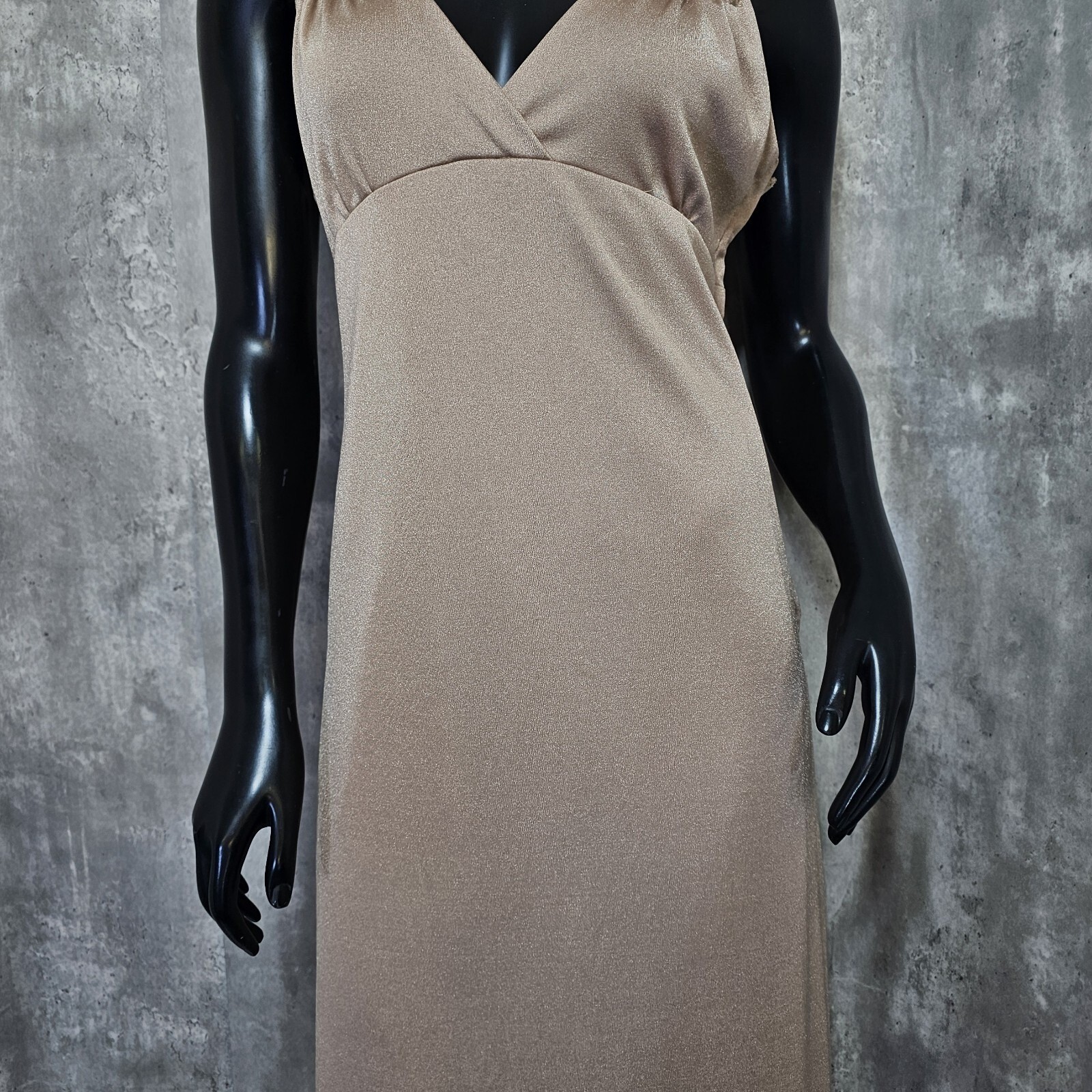 Vintage 70s 80s Champagne Gold Maxi Dress Talon Zipper Empire Waist Disco Gown