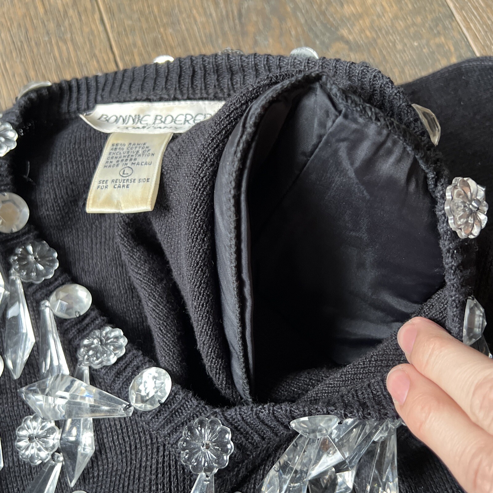 Vintage BONNIE BOERER Womens LARGE Chandelier Crystal Pendants Sweater Top