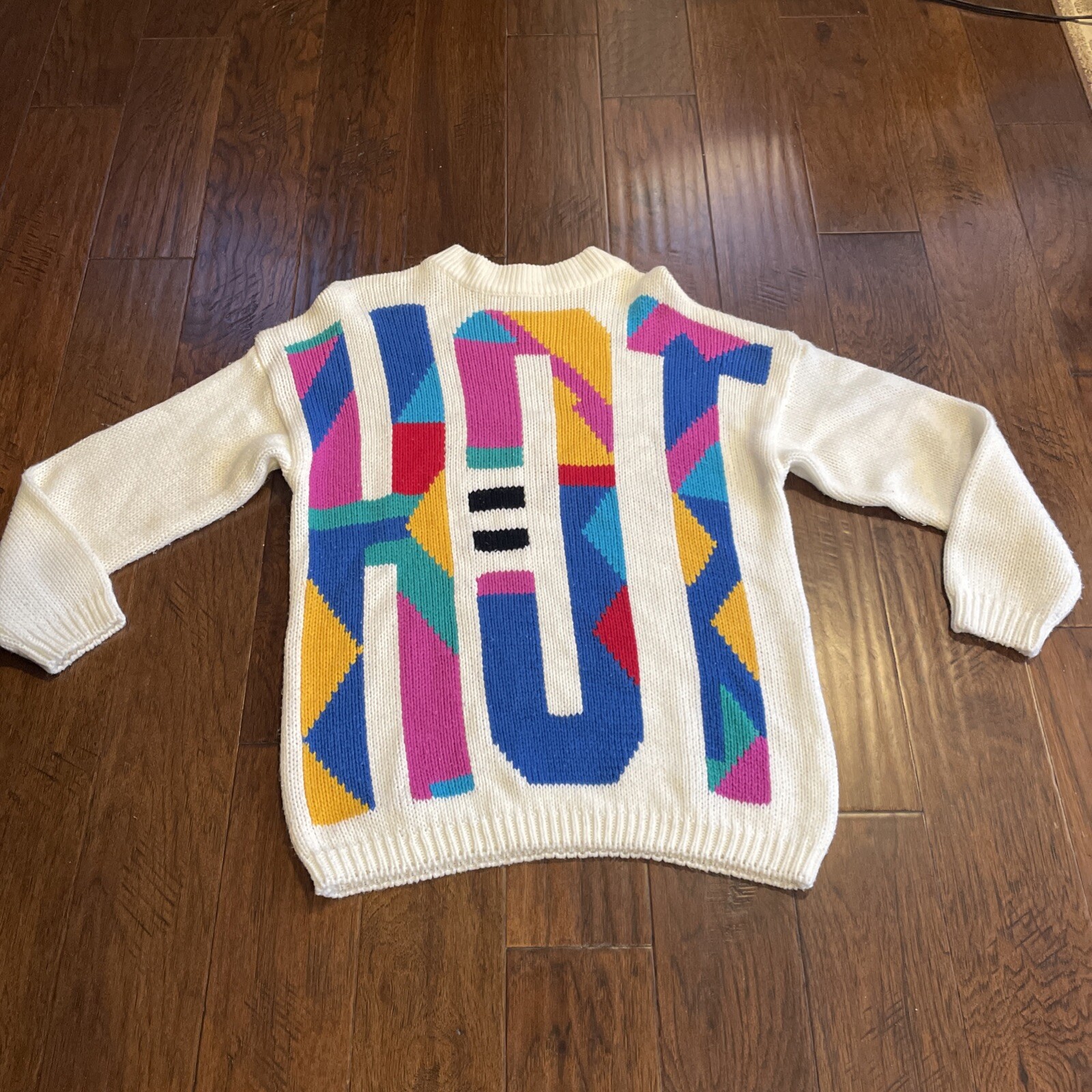 Vintage CURRANTS JERI- Jo Sweater Women L HOT 80s/90s Color Block Letters