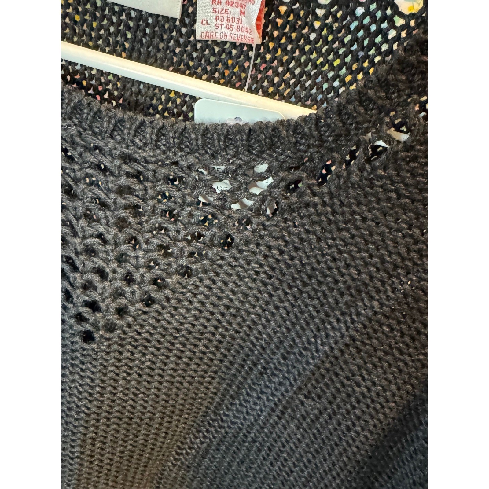 190 Cos Cob Vintage Black Ramie Cotton Pointelle Knit Short Sleeve Sweater Top M