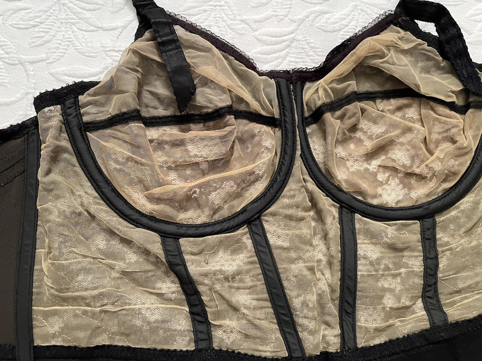Vintage Rondeau original Lilyette bra 38 / 39 C Long line black lace Corset #679