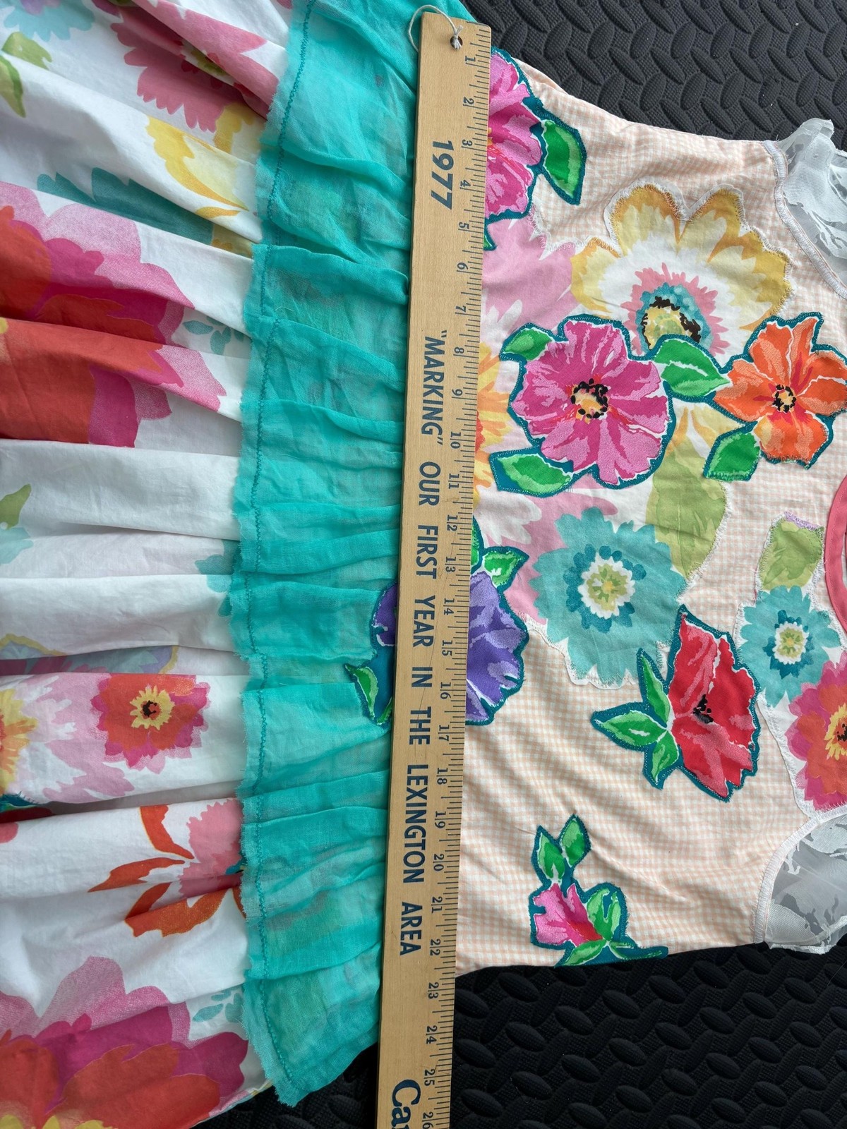 Upcycled Pinafore Dress: Floral Appliques, Lace Trim, OOAK Handmade Tunic