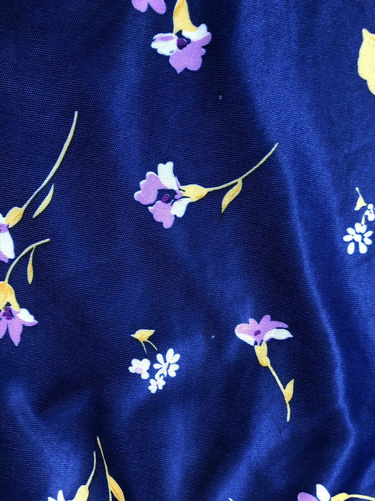 Vintage ‘70s Floral Tunic Top Keyhole Tie Neckline Blue Polyester Retro XL