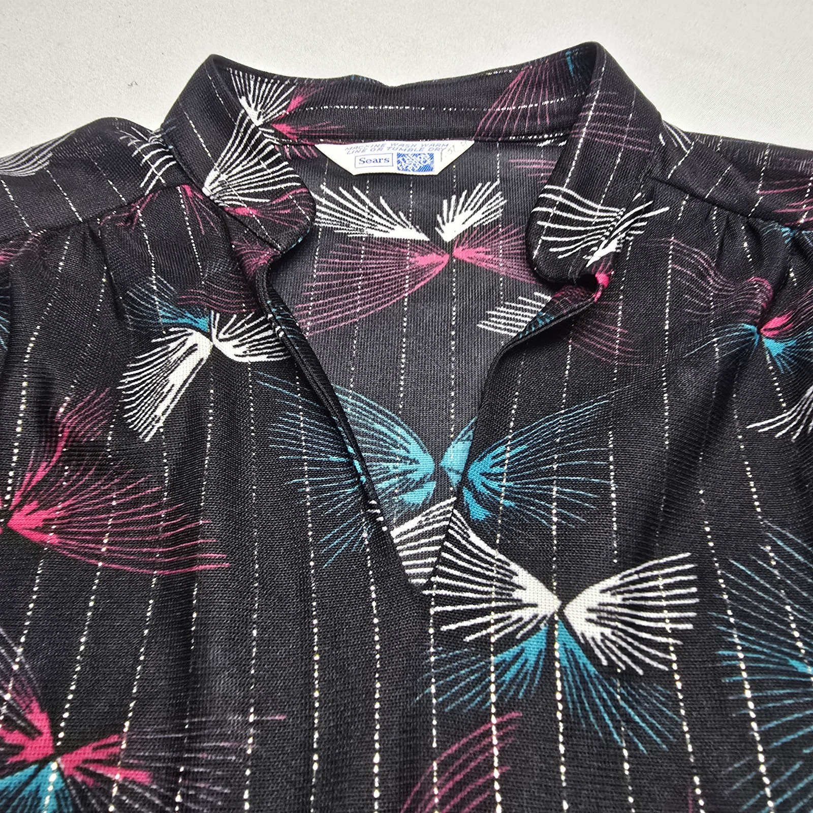 Vintage 70’s Sears The Fashion Place Black Disco Metallic Thread Blouse Top