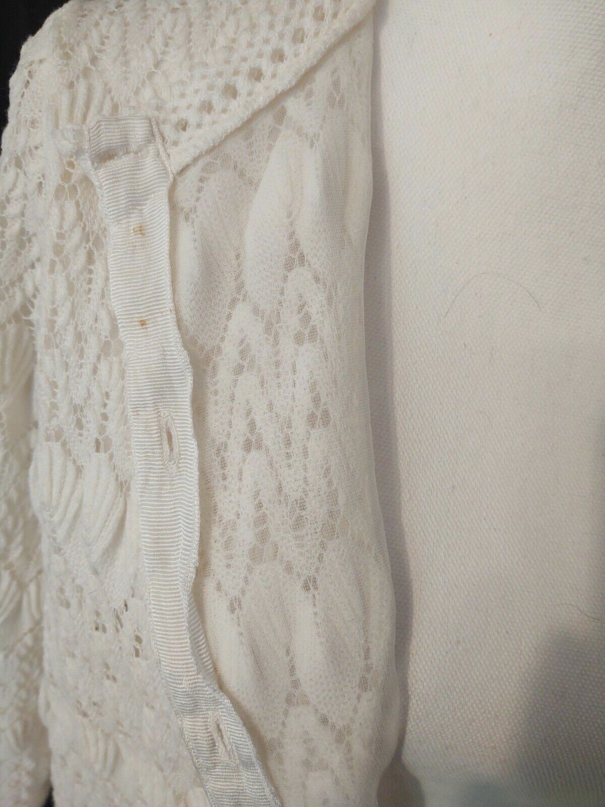 60’s Sweater English Village Rockabilly Sweet Open Eyelet Knit White Women’s L