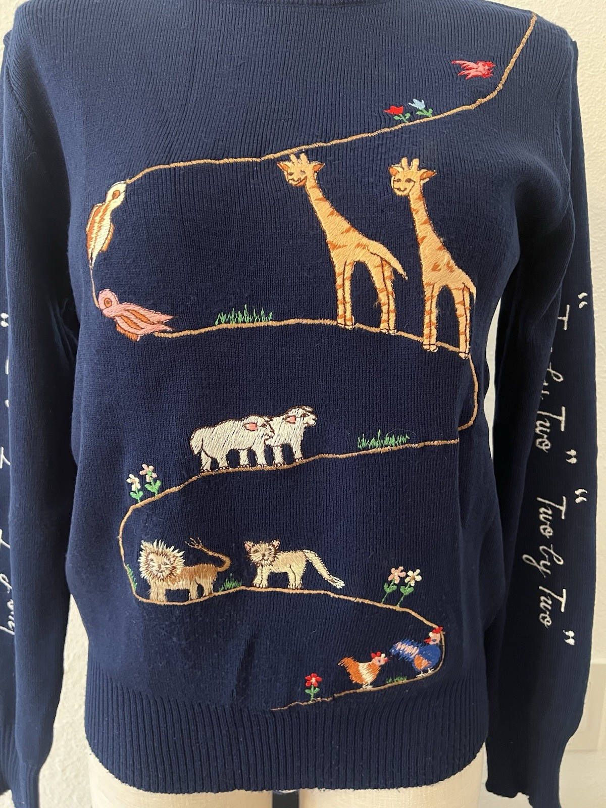 Northern Isles Vintage Crewneck Knit Acrylic Sweater With Noah’s Arc Embroidery
