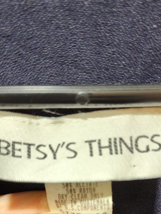 Vintage 1990s Betsy’s Things Navy Button Front Midi Dress Rayon Acetate Size 10