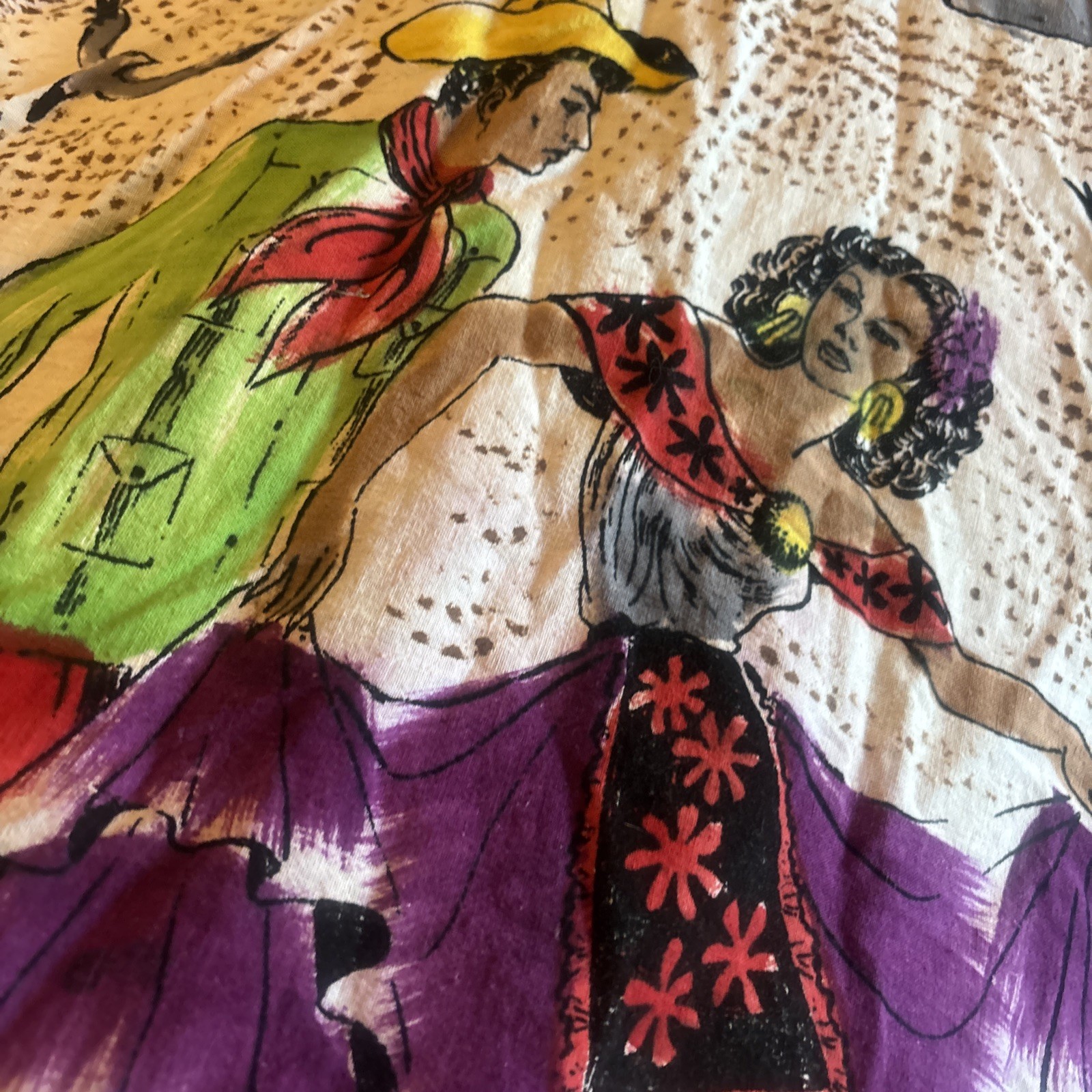 1950s Mexican Folk Wrap Skirt Full Circle Hand Painted