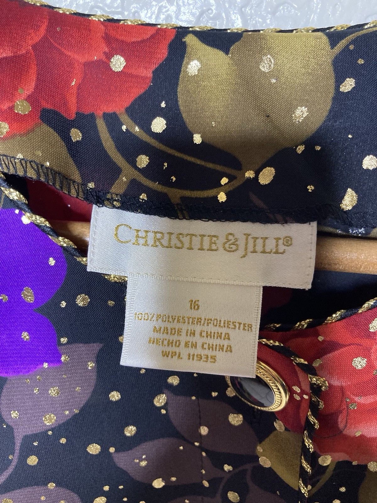 VTG 90s Christie & Jill Ladies Top Mature Floral & Metallic Gold Chiffon Size 16