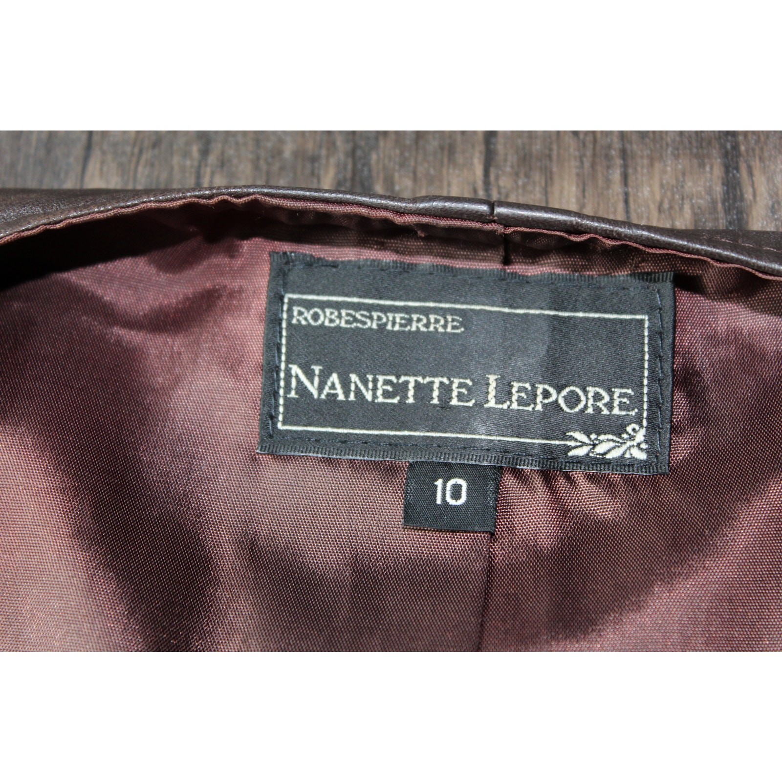 Vintage Nanette Lepore Brown Leather Fitted Vest Top Flattering Black Zipper 10