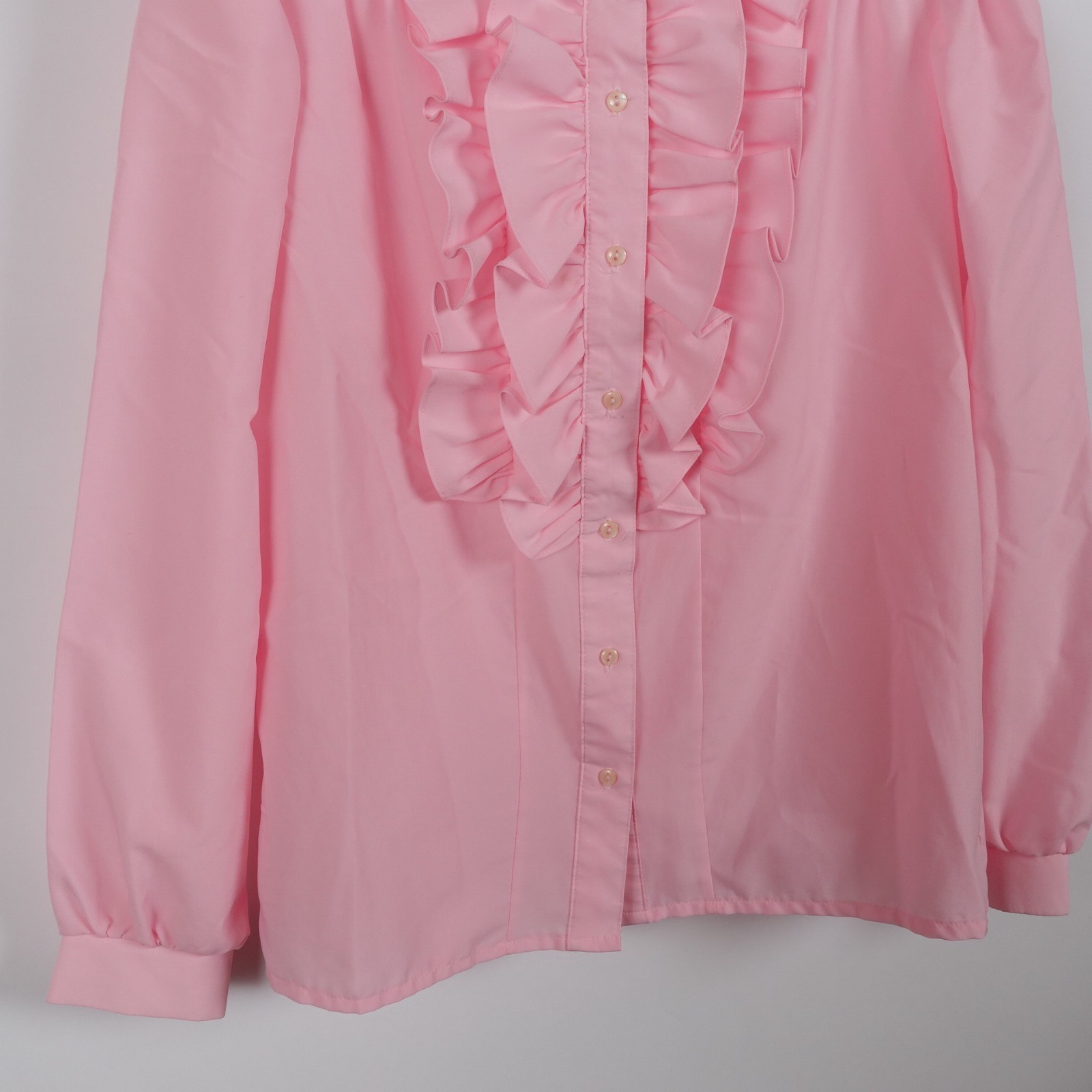 Vintage Donn Kenny Womens Large Ruffle Long Sleeve Button Modest Granny Pink