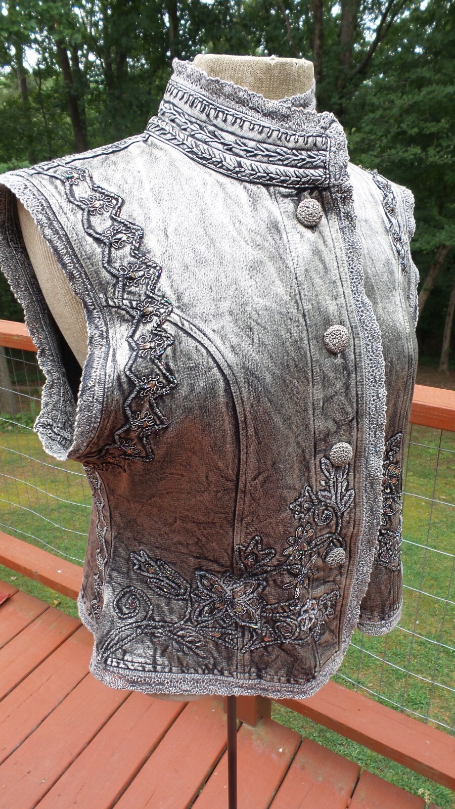 Vintage 80’s FLASHBACK Black Embroidered Sequined Lace Denim Boho Vest size M